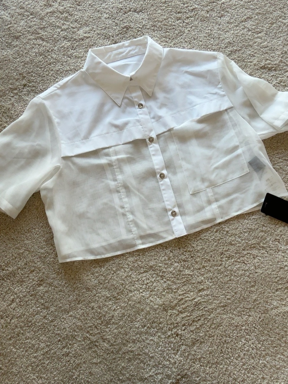 NWT United Tokyo Made in Japan White Sheer Docking Cropped Shirt Free Size